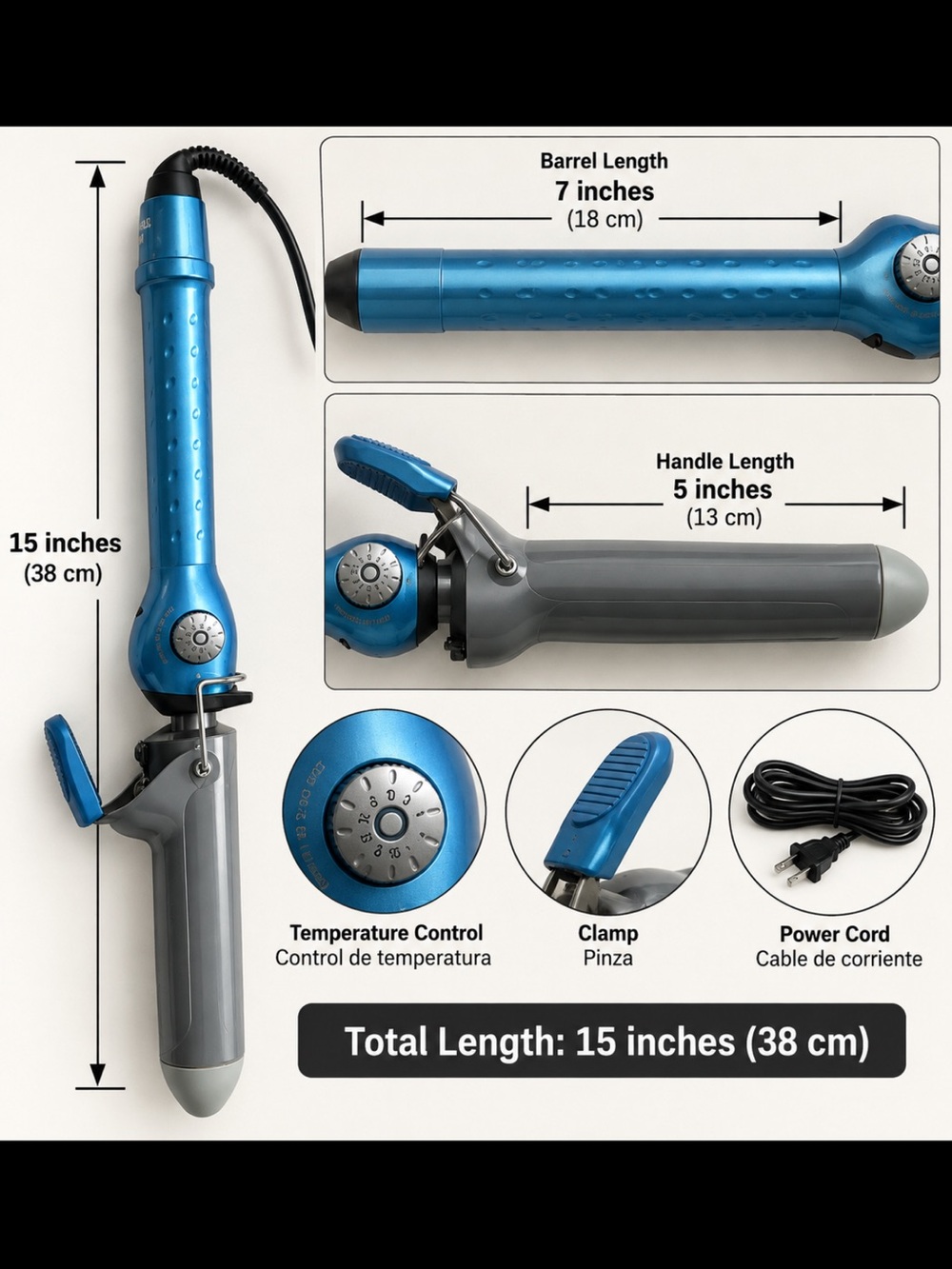 Ceramic Curling Iron - Blue and Gray